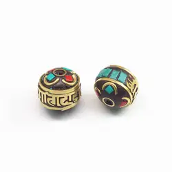 NBB206 Tibetan Mantras Beads Nepal Hand Bead Inlaid Colorful Stone Flower Ball