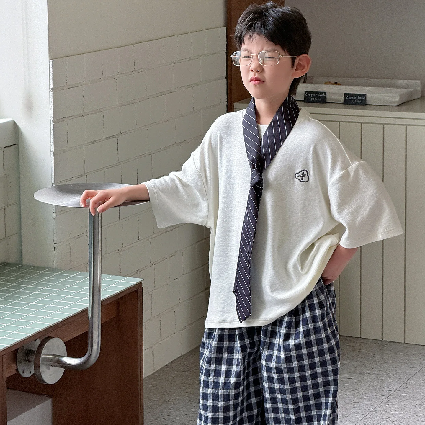 

Summer Boys Handsome Loose Simple Short Sleeved 2026 New Children Clothing Boys Casual Korean Style Versatile Tie and T Shirt