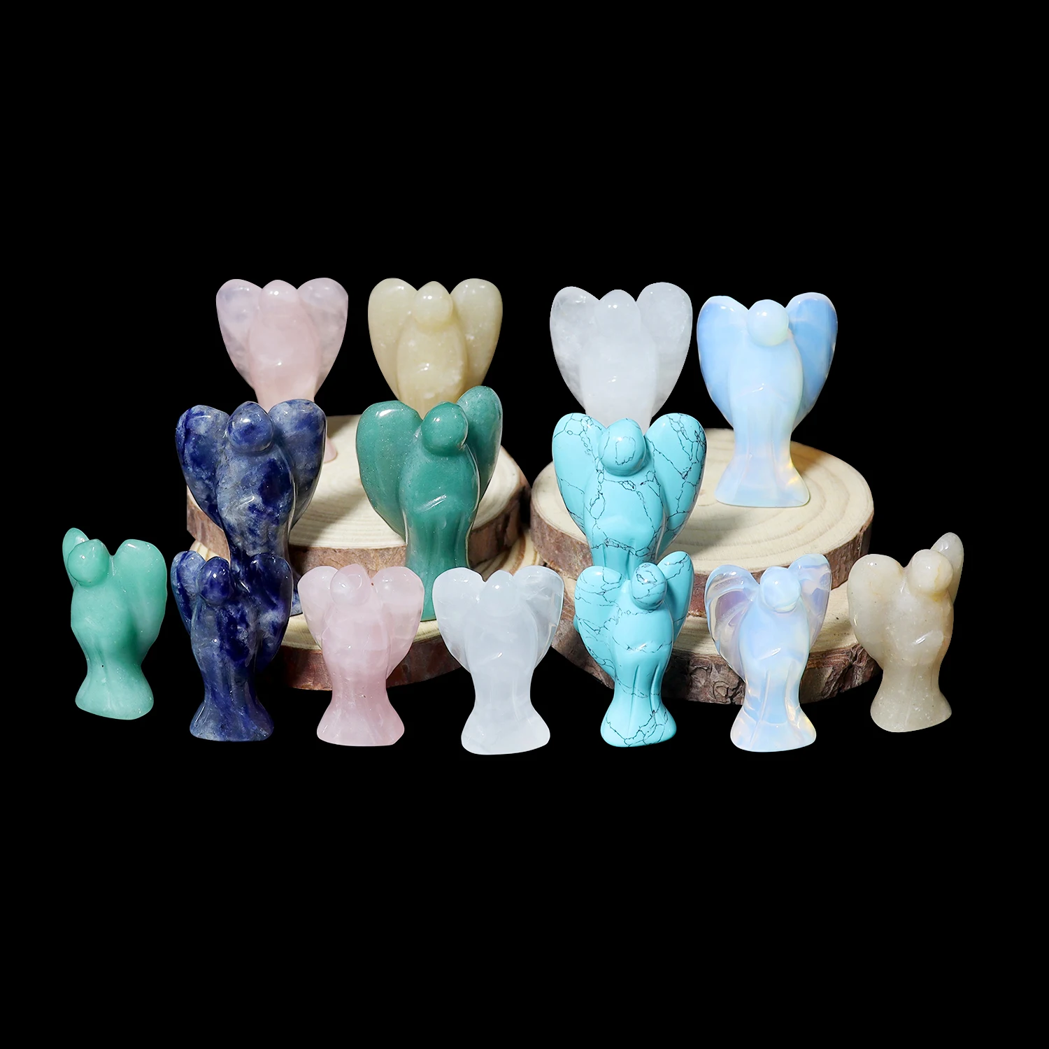 Natural Angel Heart Wing Crystal Figurine 1.5/2Inch Reiki Beads Healing Guardian Trendy Carving Stone Decor Gift Wholesale