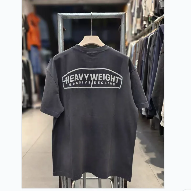 High Street Vintage Washed Black Saint T-Shirt Men's Women's Hip-Hop Cotton Crack Pattern Printed Top