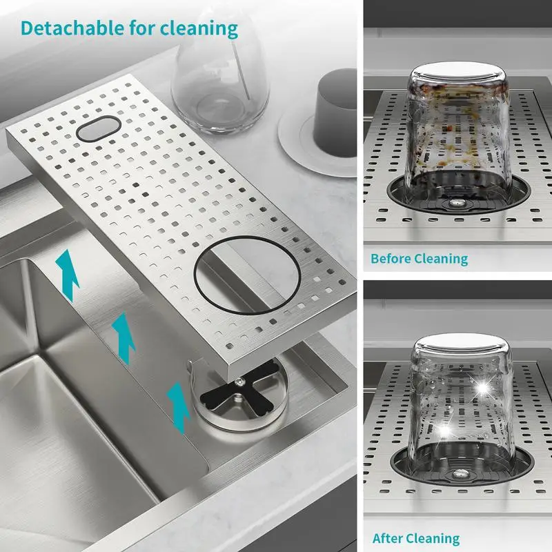 حوض مطبخ منسدل 33 بوصة مع غسالة أكواب - وعاء واحد مقاس 33 × 22 بوصة مقاس 16 حوض محطة عمل من الفولاذ المقاوم للصدأ