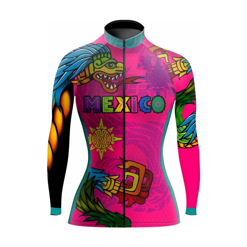 Mexico Women Long Sleeve Cycling Jersey Thin Or Winter Fleece Bike Contest Clothing MTB Maillot Ciclismo Mujeres