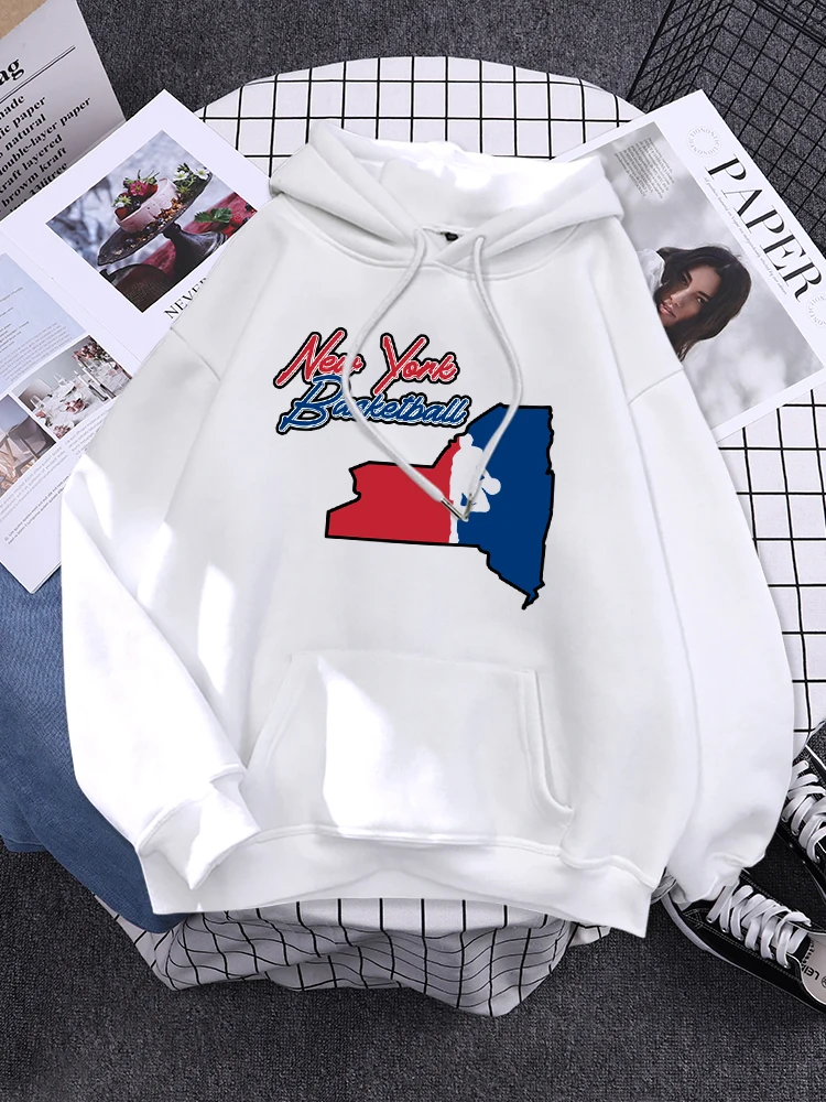 New York Basketball Fans Pattern Clothes Women Creativity Fleece Hoodie Harajuku Pocket Pullovers Funny Autumn Hoody For Female