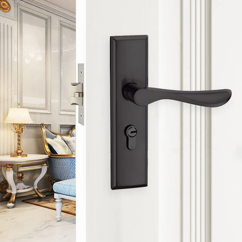 Single tongue door lock, household black lock, indoor silent bathroom, old-fashioned door lock, simple American hole spacing