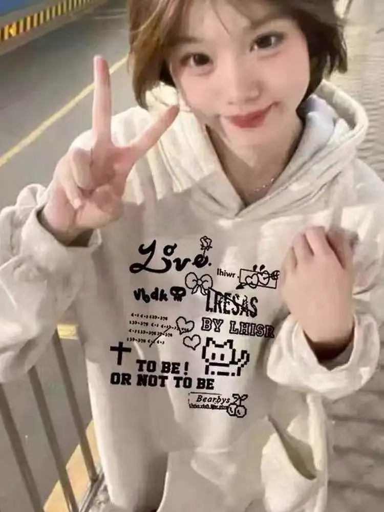 レトロアメリカンフィット パーカー レディース ルーズ ラジースタイル オーバーサイズ フェイスラインド シエンデッド アウターウェア 秋冬