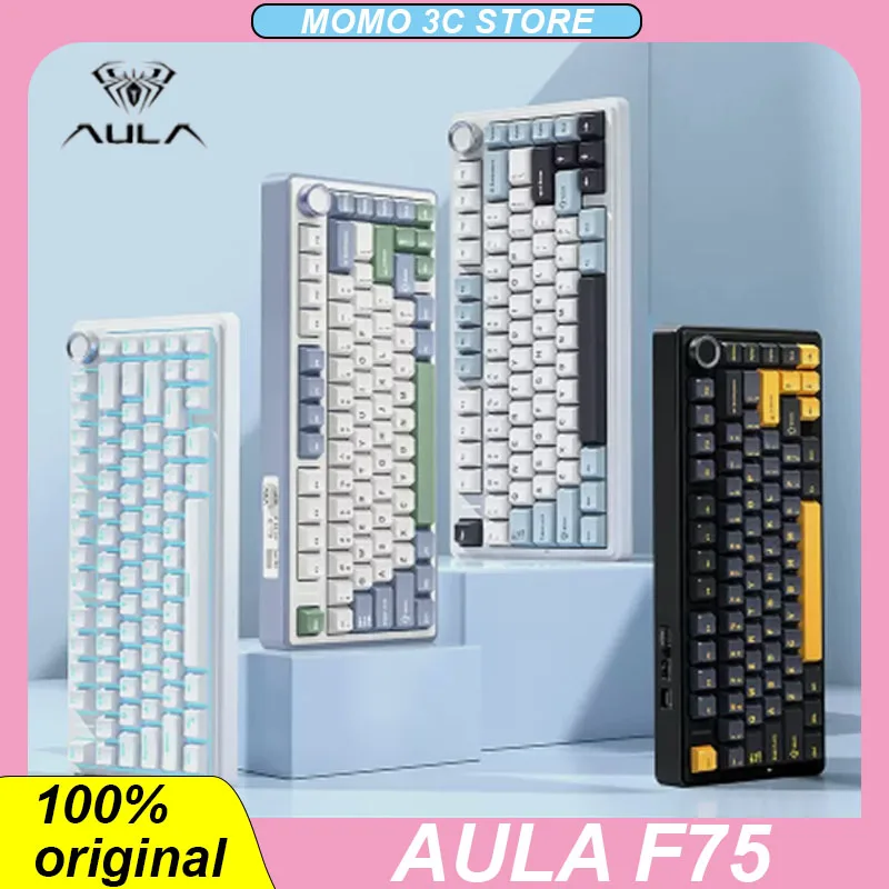 

AULA F75 Tri-mode Mechanical Keyboard Bluetooth Wireless RGB Gasket Multifunctional Knob N-key Rollover Gaming E-sports Keyboard