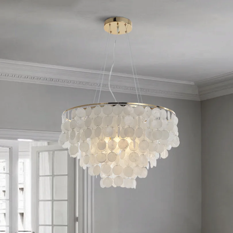 shell pendant light para sala de estar lampada suspensa do quarto lustres de teto da cozinha acrilico branco moderno decoracao para o lar 01