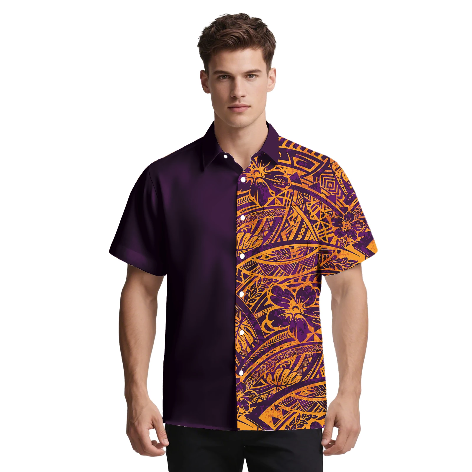 Samoan Tribal Style Custom Logo Clothes Tapa Ethnic Design Cozy Men Shirt Polynesian Button Shirt Hawaiian Aloha Men Shirt