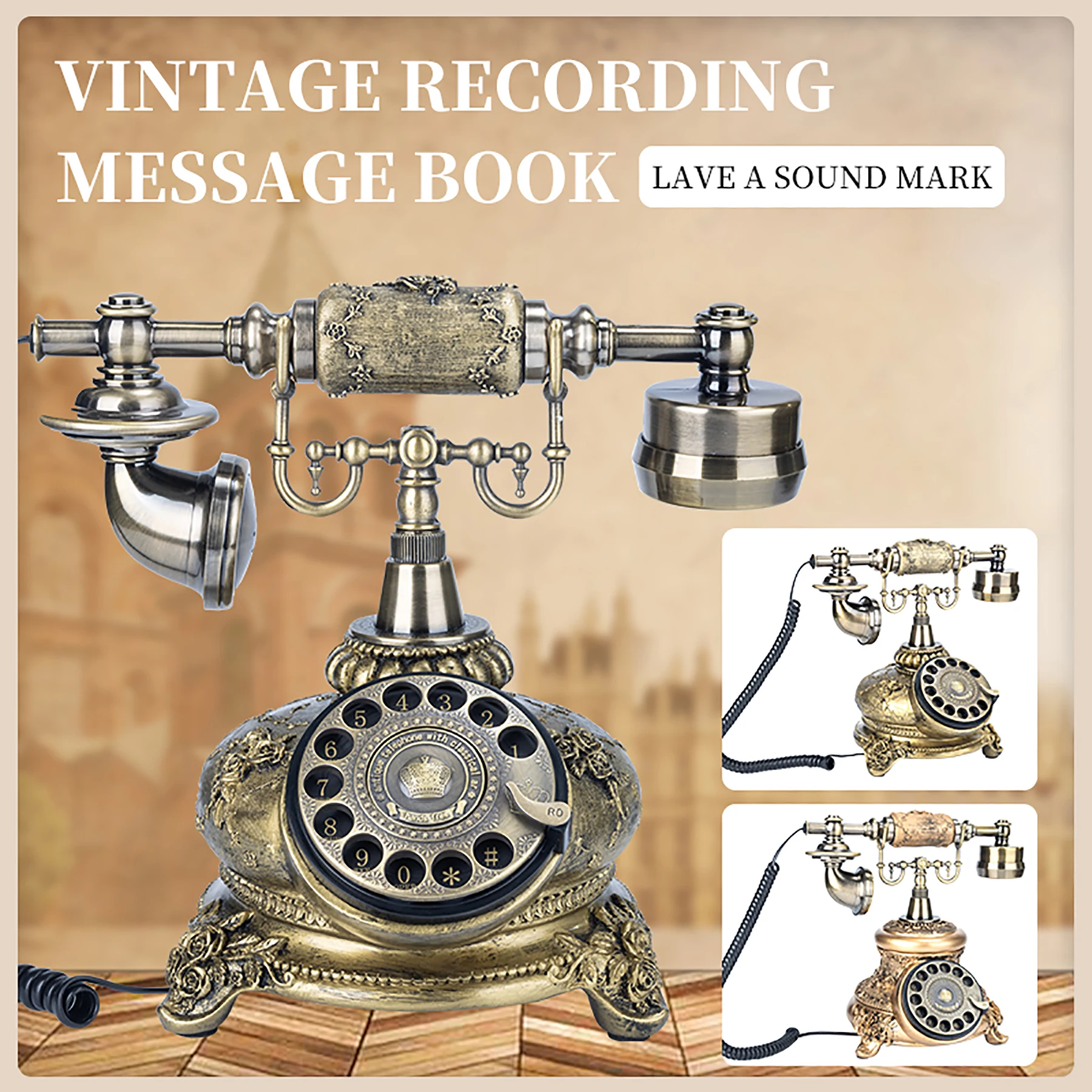 Classic retro wedding party blessing audio message rotary phone ancient audio recorder memory party guestbook art ornaments