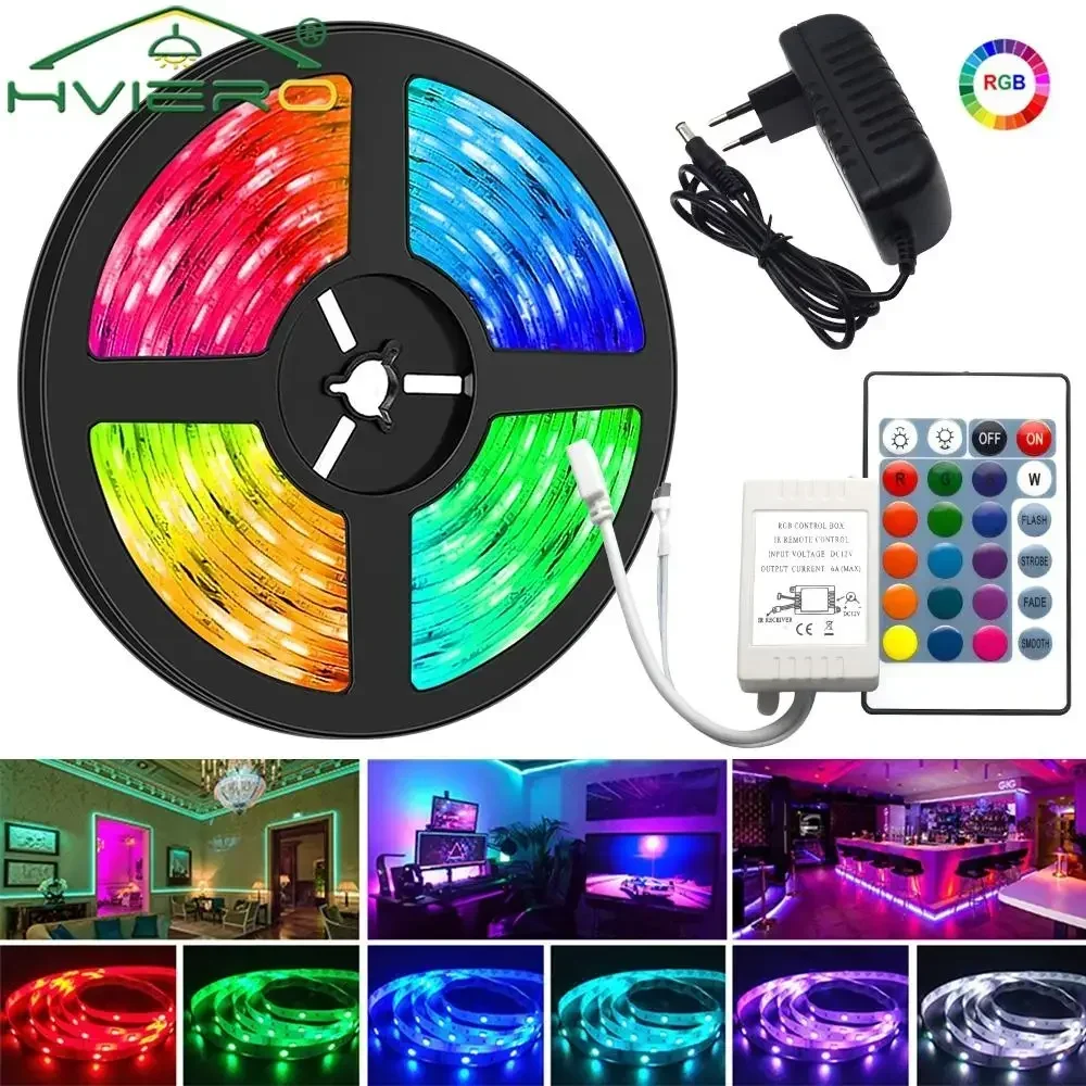 

10M LED Strip 5050 RGB Light Flexible Ribbon Stripe DC 12V Diode Tape 24/44key IR WIFI Controller BackLight Lamp Night Lighting