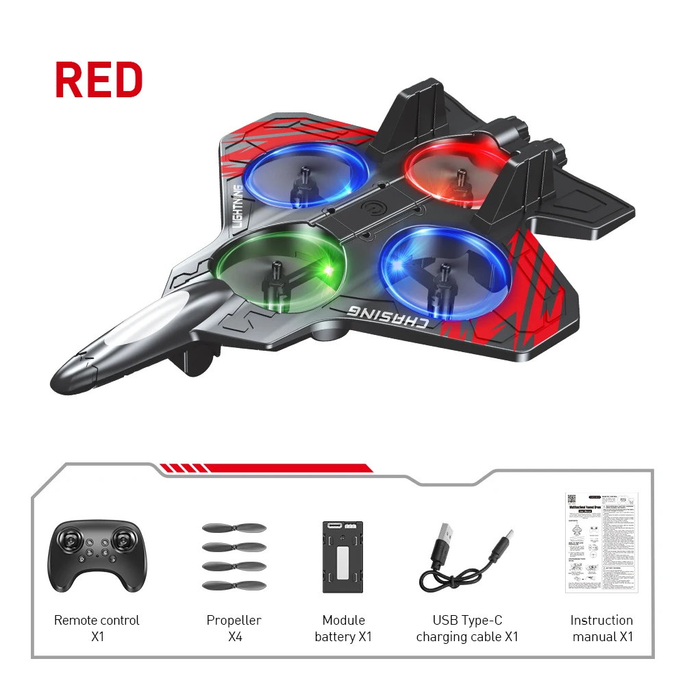 E72 Hoogwaardige schuimvliegtuigstunt, intelligente hover 360 met vaste hoogte °   draai UAV LED-verlichting op afstand controle vechter speelgoed