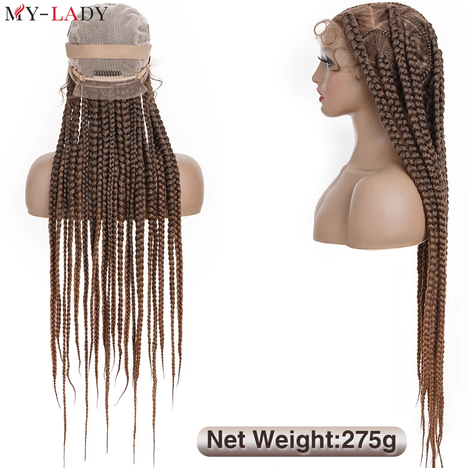 My-Lady 37inch Box Braided Synthetic Hair Glueless Lace Front Wig Cornrow Long Straight Braids Afro Female Big Lace Braided Wigs