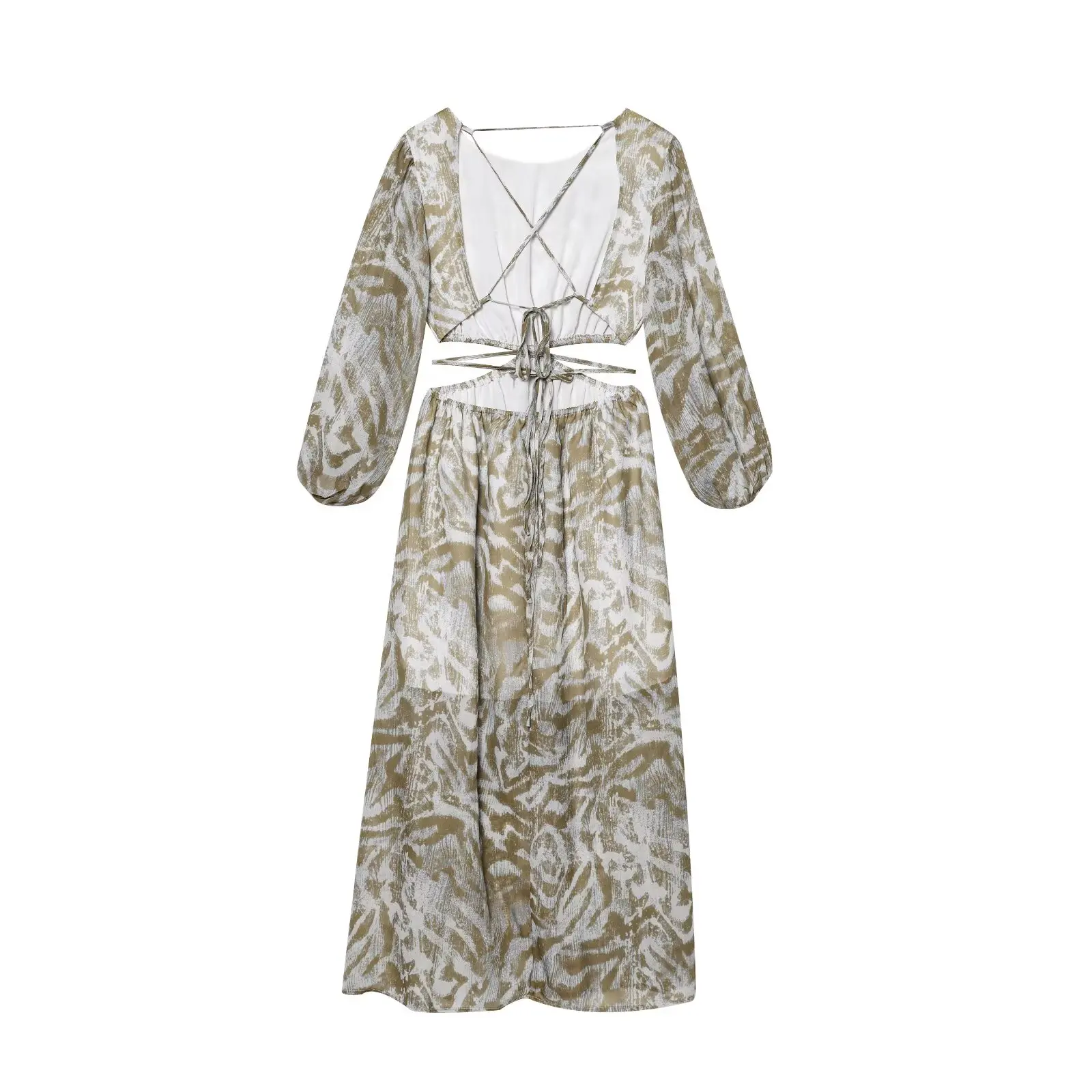 Vestido sin espalda a la moda JNLEAOG, nuevo estilo de otoño, vestido informal de manga larga con estampado de fibra de polié...