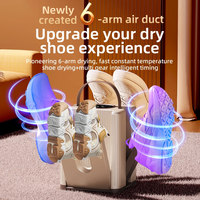 جديد 200 واط ستة الذراع مجفف الأحذية طوي مجفف الأحذية الكهربائية توقيت التحكم المنزلية جهاز تدفئة الأحذية سخان محمول للجوارب الأحذية #4