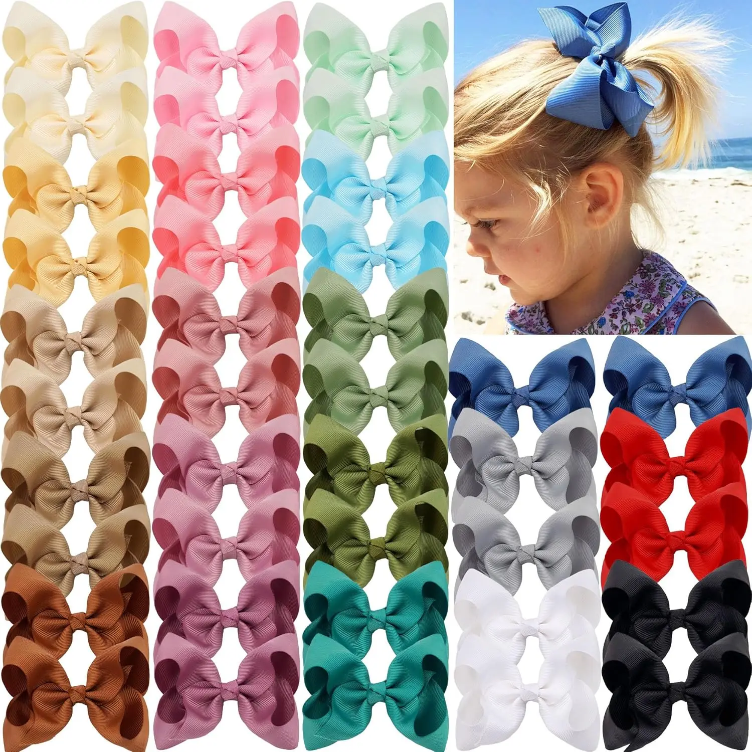 

40Pcs 4.5" Hair Bows with Alligator Clips, Grosgrain Ribbon Barrettes for Girls and Toddlers in 20 Colors