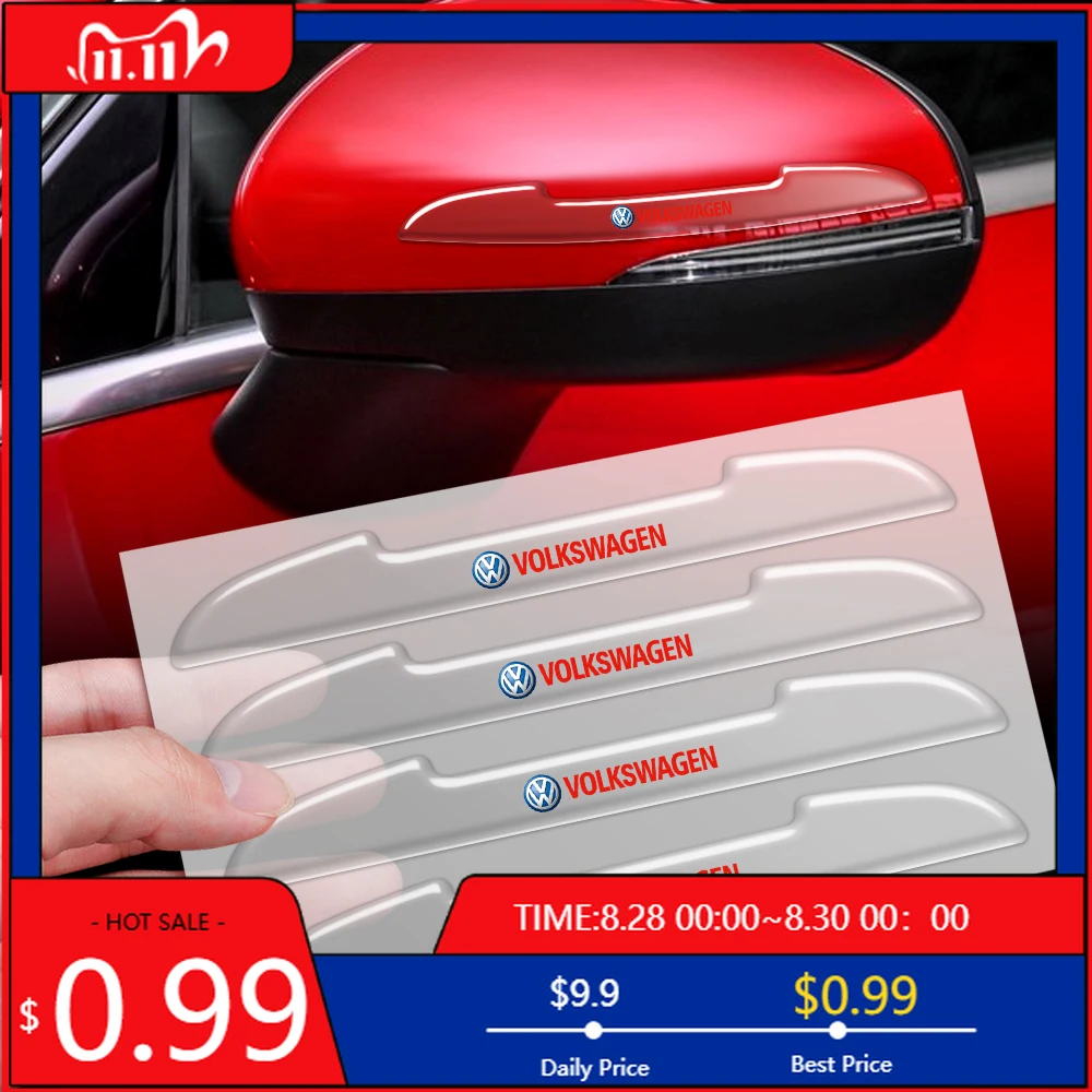 

Колпаки ступиц, 4 шт., прозрачные полоски для предотвращения столкновений на двери автомобиля, защитные наклейки на зеркало заднего вида для Volkswagen VW Golf Polo GTI Pas