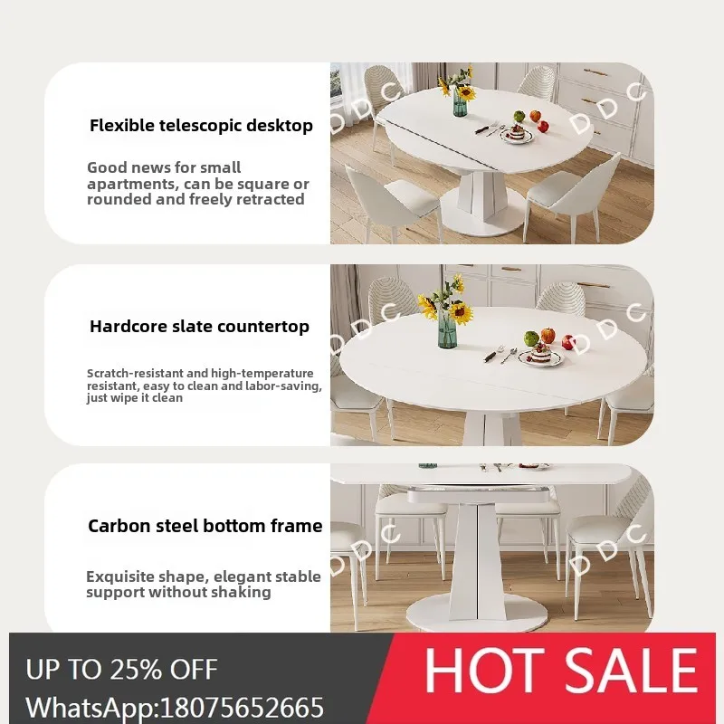 rock slab dining table household small apartment rotatable retractable multi-functional round table