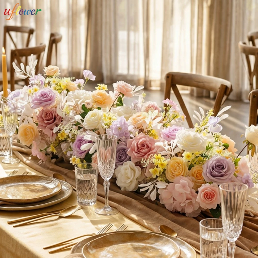 

Table Centerpiece Decor Flowers Luxury Purple Champagne Roses Artificial Floral Arrangements for Wedding Backdrop Decor Props