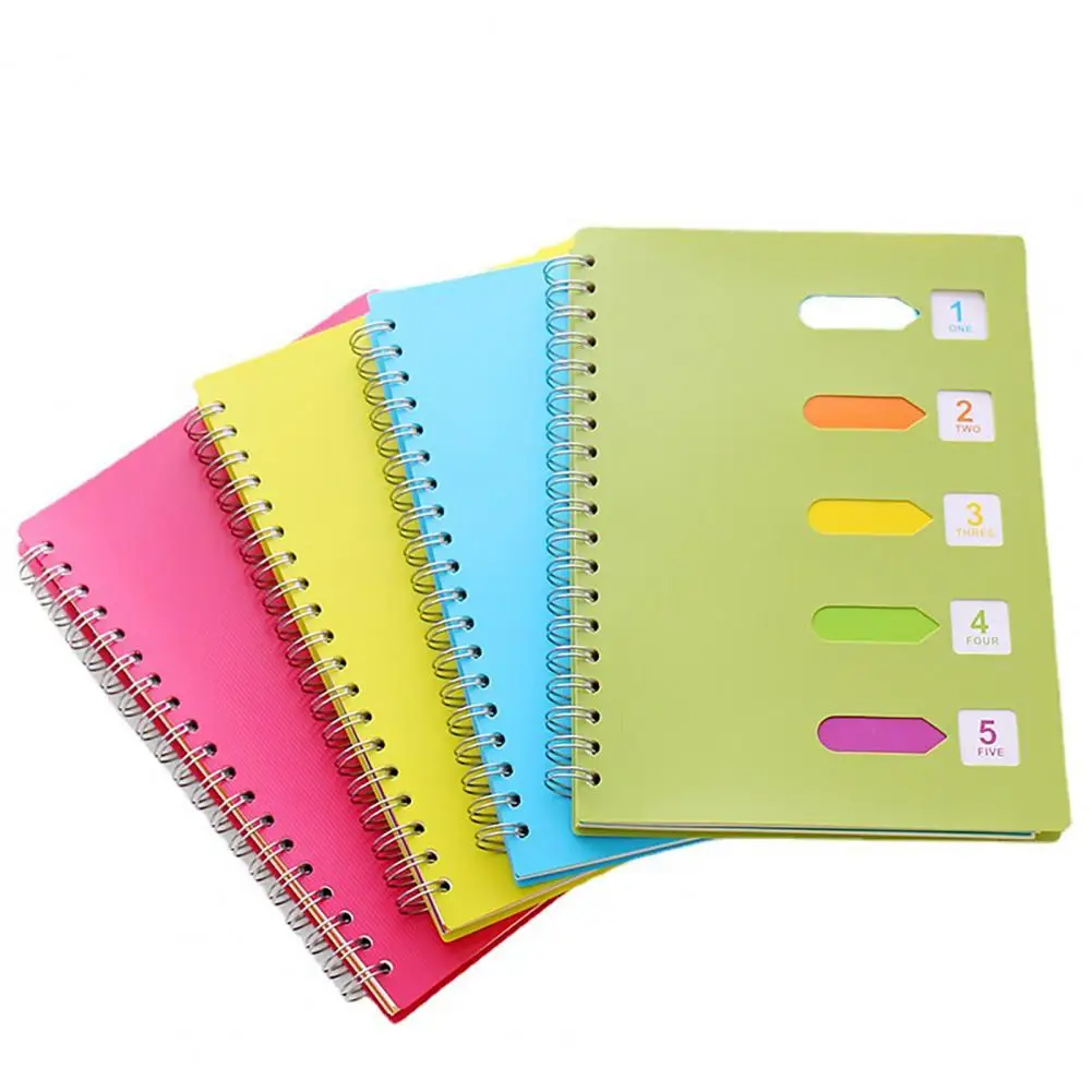 Caderno de papel grosso Premium espiral, A5, B5, com divisórias, Páginas espessadas para escrita suave 5 Assunto, Anel de bobina