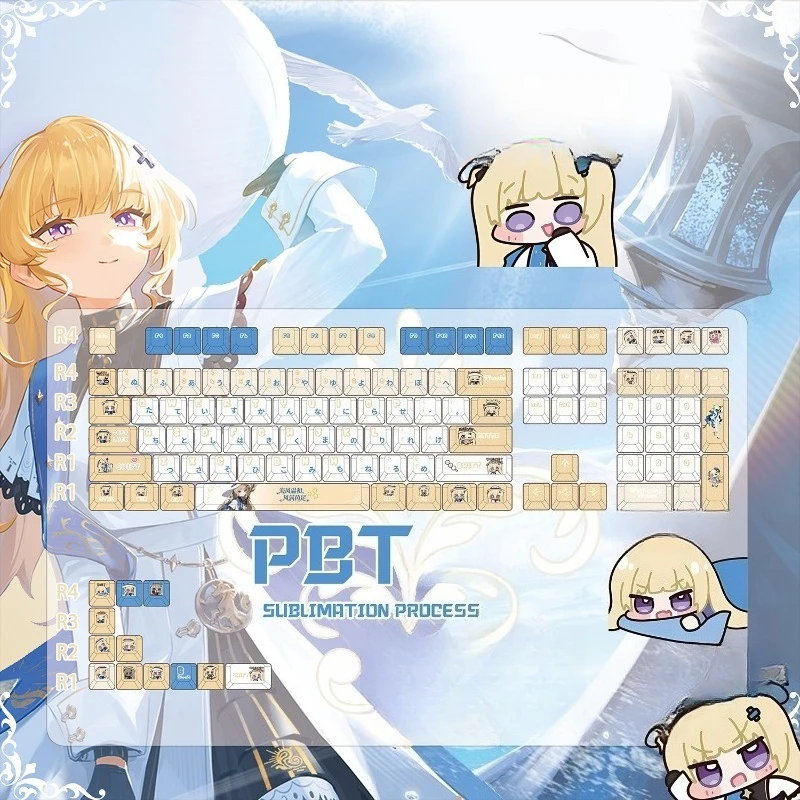 

Набор колпачков для клавиш в стиле аниме Phoebe, маленький полный набор, индивидуальные колпачки для клавиатуры с профилем PBT Cherry для аксессуаров для механической клавиатуры