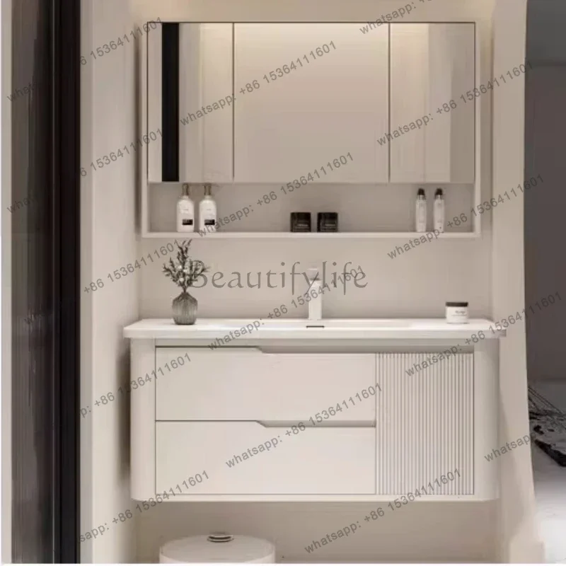 LSClassic Nordic Bathroom Cabinet Storage Internal Makeup Vanity Bathroom Cabinet Mirror Salle De Bain Armoire Furniture Home