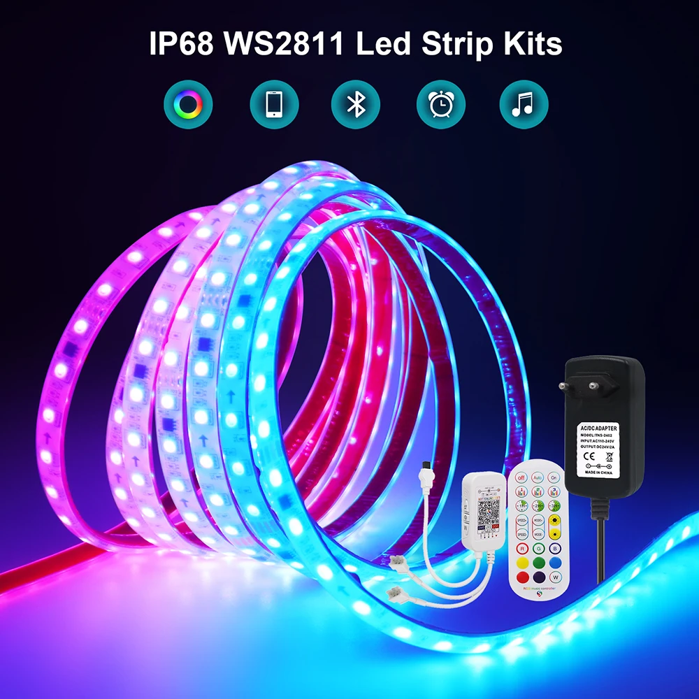 

RGB LED Strip Light WS2811 5050 24V High Bright 60LEDs Waterproof Flexible Bluetooth Music Bedroom Lighting 0.5m 1m 2m 3m 5m