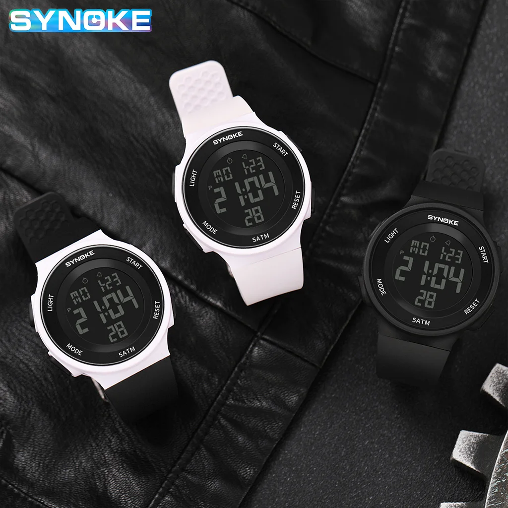 Outdoor Sport Watch Men Alarm Chrono Clock 5Bar Waterproof Military Watches LED Display Shock Digital Watch Thin Design Synoke