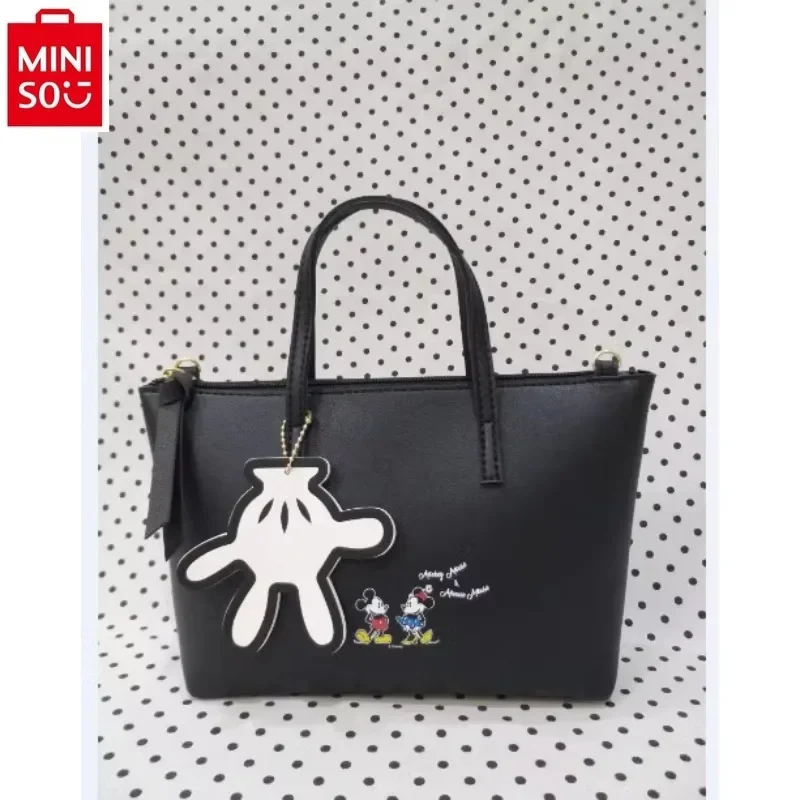 MINISO Disney Cartoon Mickey Minnie Fashion Casual Zipper Sealed High Quality Large Capacity Women's Handheld Tote Bag