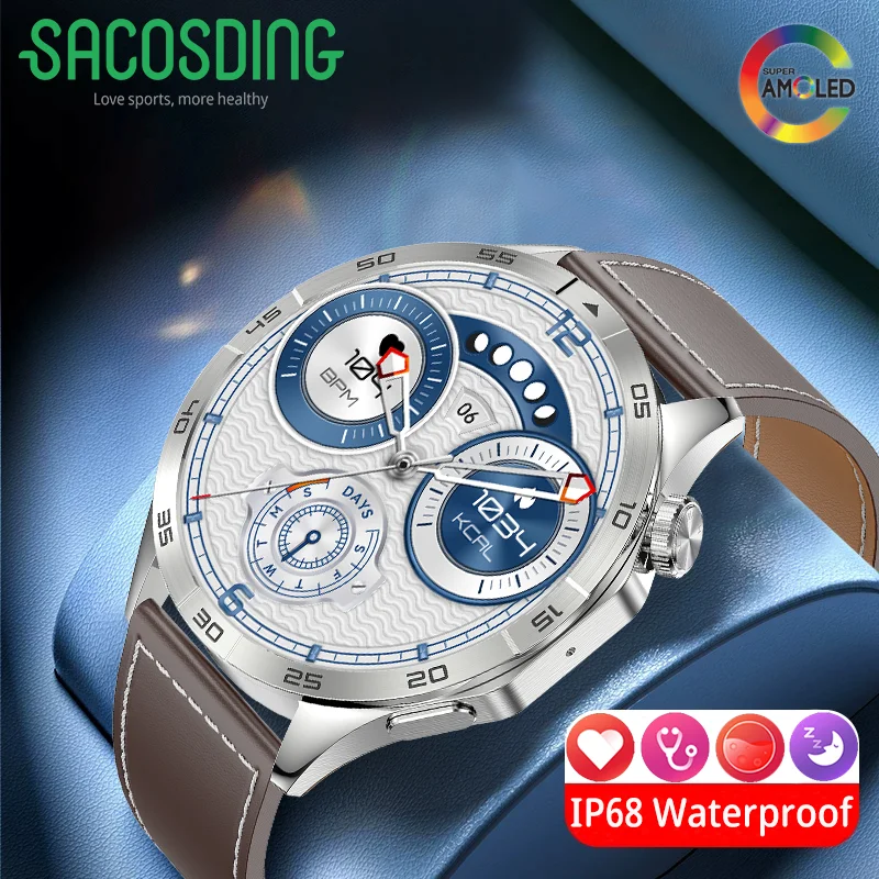

For Huawei Luxury Smart Watch Men 466*466 HD Screen AMOLED Bluetooth Call NFC IP68 Waterproof Heart Rate Smartwatch Men New 2024