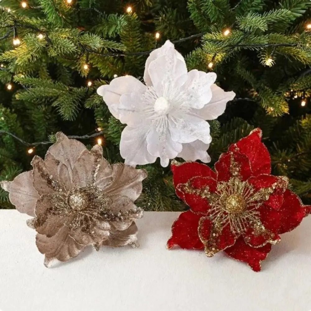 Multicolor DIY Christmas Flower Pendants Multi-layer Handmade Simulated Xmas Flower Cloth Xmas Tree Oranments Happy Party