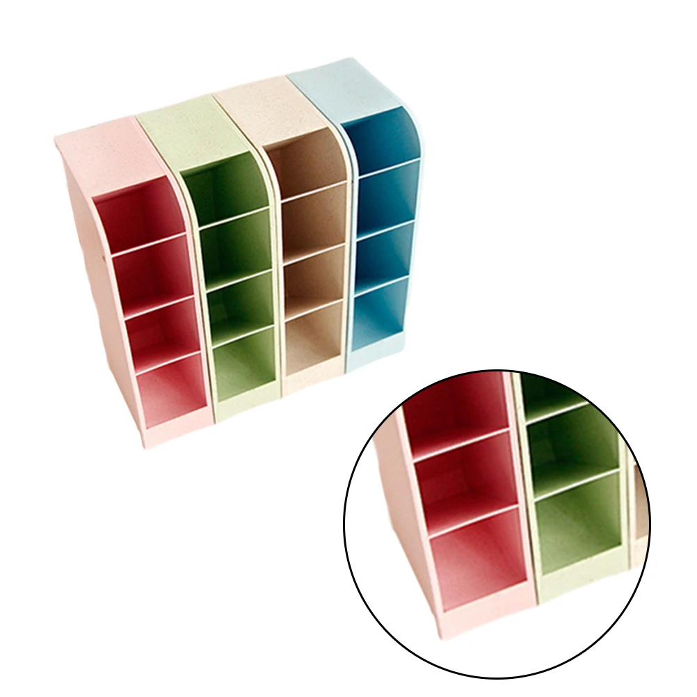

4pcs Desk Pen Holder Storage Box Four Grids Multifunctional Pen Organizer Shape for Office Home ( Green Beige)