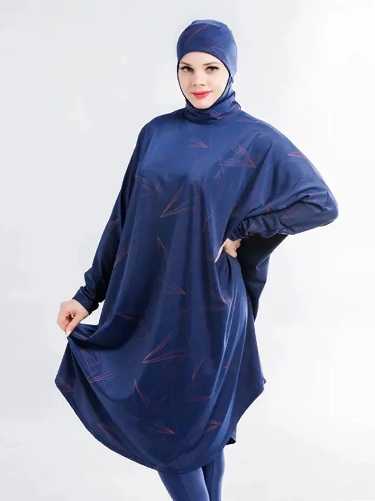 3PCS Big Size Muslim Burkini Women Swimwear Modest Swimsuit Summer Beach Bathing Suit Bat Shape Large Full Cover Hijab Top Pant