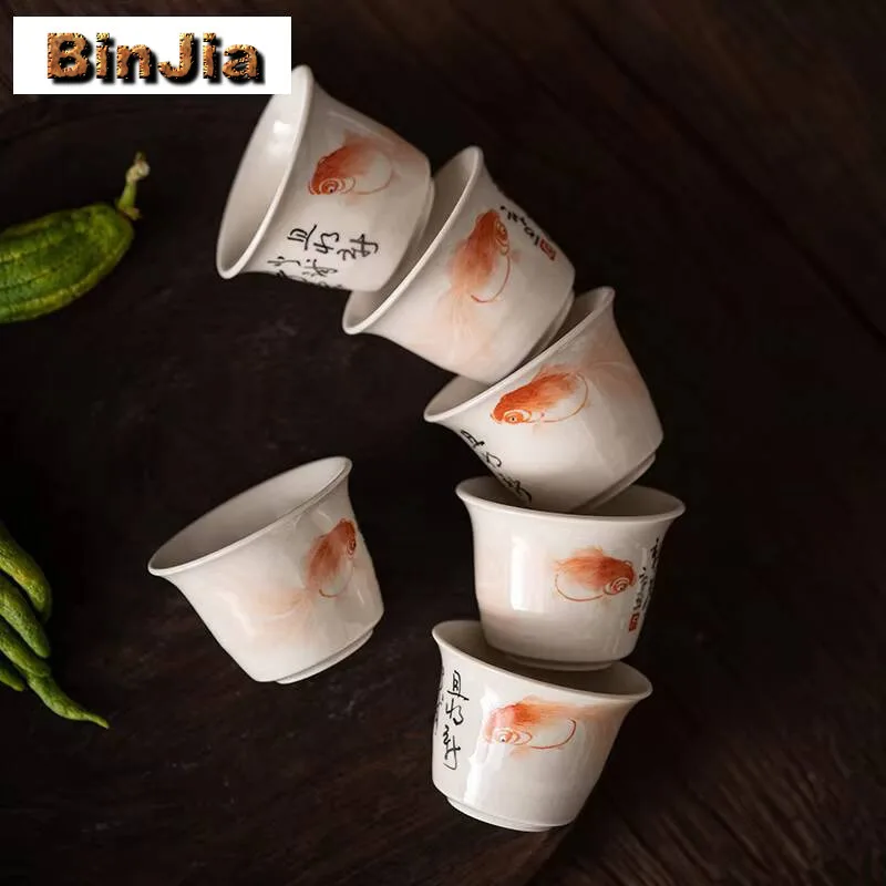 40 مللي رسمت باليد ذهبية أكواب شاي العشب الخشب رمادي المزجج تذوق كوب عطري السيراميك Msater التأمل الكونغ فو Teaset #4