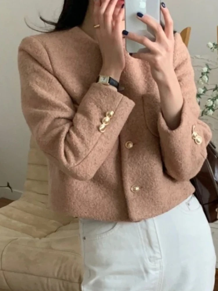 

2025 Temperament High Quality Korean Casual Single Breasted Slim Tweed Jackets Women Autumn Winter French Vintage Coat