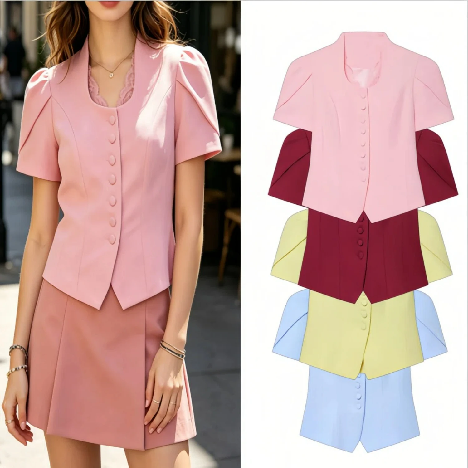 

Women's New Style Summer Lace Spliced Tops Short Sleeve Blazer Casual Chic Versatile Top Female Multi Color Blazer