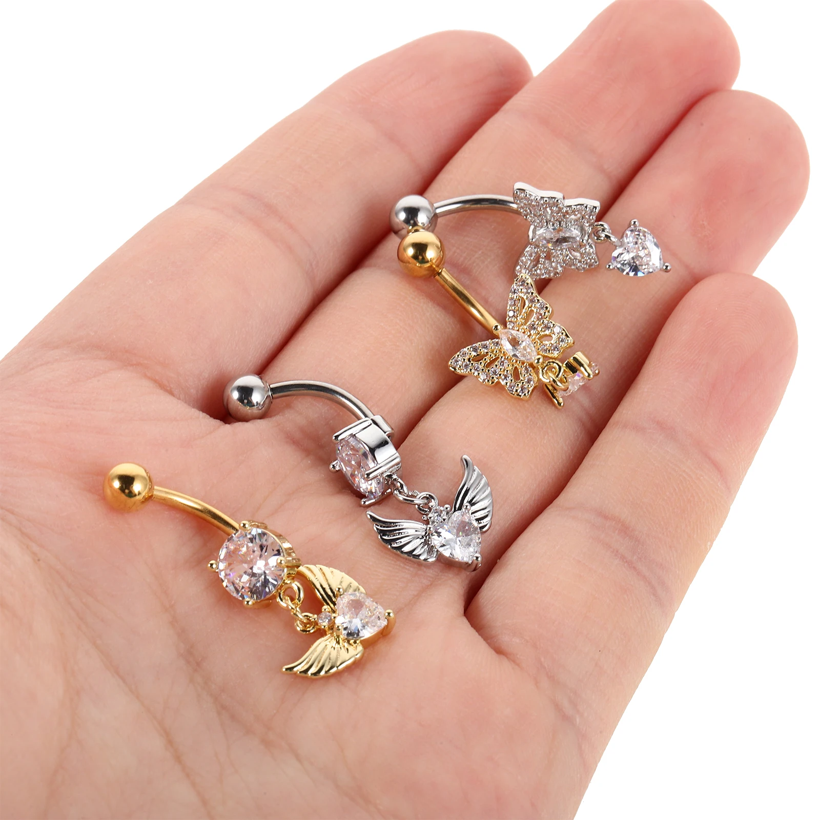 

4pcs Angel Butterfly Belly Button Rings Curved Barbells Stainless Steel Women Body Jewelry Daily Wear Cute Navel