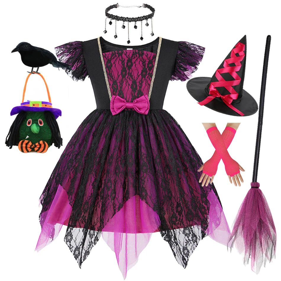 Girls Halloween Cosplay Witch Costume Children Carnival Vestidos Party Infant Witch Fancy Dress Clothing Set