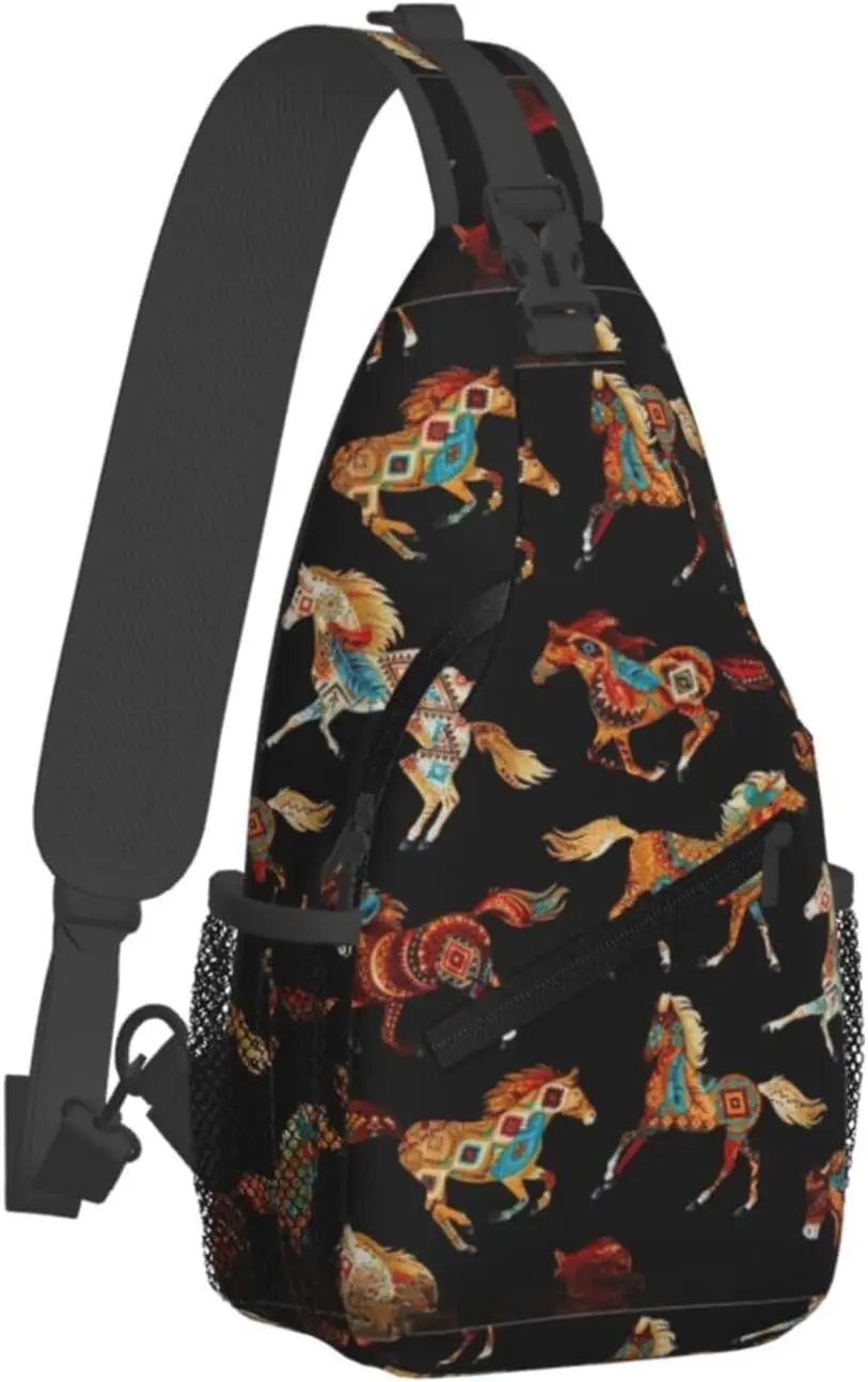 Brown Horse Print Cross Bag Brust Umhängetasche Herren Cross Brust verstellbare Outdoor-Reisetasche wasserabweisend