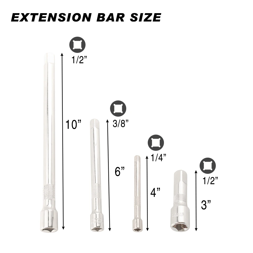 Barra de extensión de enchufe de 3/8, 1/4 y 1/2 pulgadas, manga larga de dirección, accesorios de biela