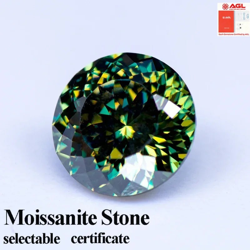 

Moissanite Diamond Primary Color Yellow Green Round Shape 100 Faceted Cut Lab Grown Gemstone Charms Jewelry with Report