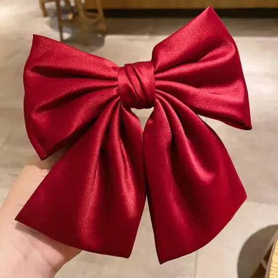 Elegant Bow Ribbon Hair Clip Women Fashion Solid Bowknot Satin Hairpin Barrettes Girls Ponytail Clip Hair Accessories