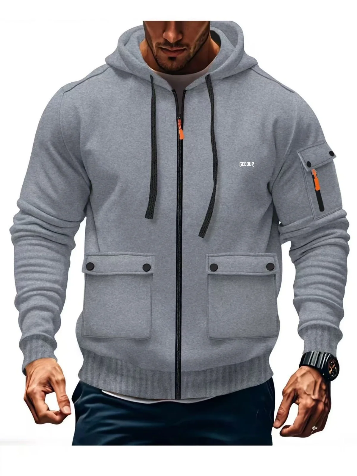 

Men's Casual Hooded Sweatshirt 2025 Spring-Autumn Fashion Multi-Color Zippered Pockets Sport Coat for Men
