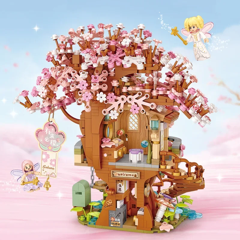 LOZ-Cherry Blossom House Building Block Toys for Kids, Log Cabin, árvore, flores, fadas, bricks DIY, conjuntos de amigos, presentes para meninas