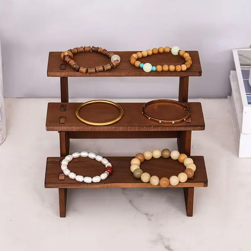 2/3/4/5 Layer Retro Wooden Display Riser Shelf Jewelry Cosmetics Statue Sundries Storage Rack Desktop Decoration Organziers