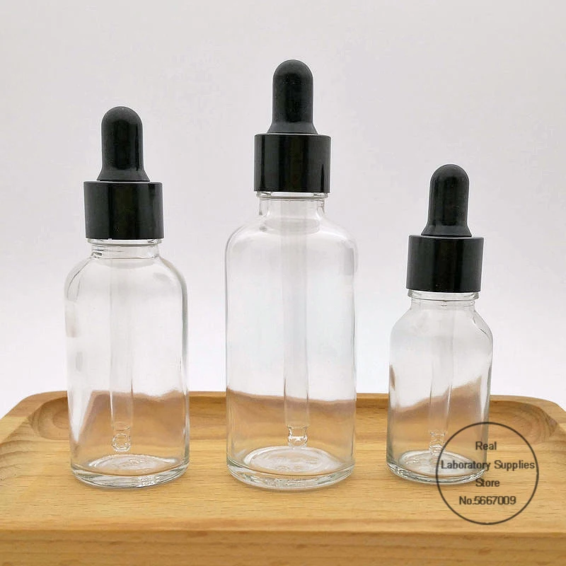 10pcs/lot 5ml To 100ml Lab Clear Round Glass Perfume Refined Oil Bottle with Glass Droppers for School Experiment Microbiology