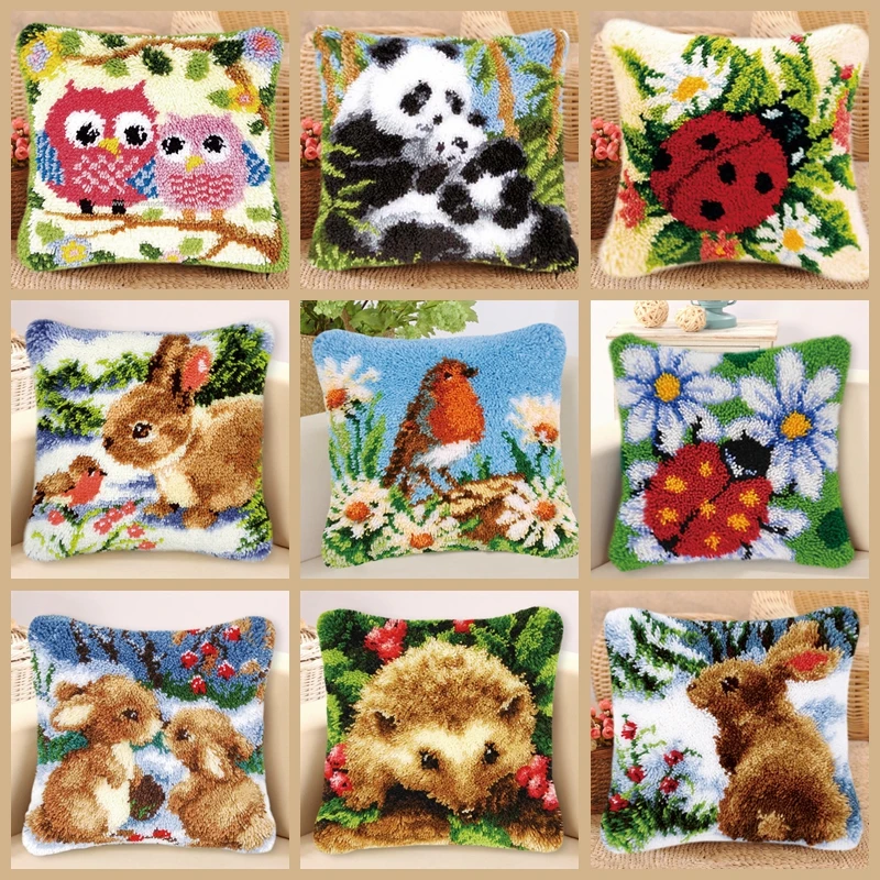 

Animal Knot Pillow Package Owl Bird Rabbit Flower Latch Hook Kit Cushion Pillowcase Kussen Set For Needlework Latch Hook Kits