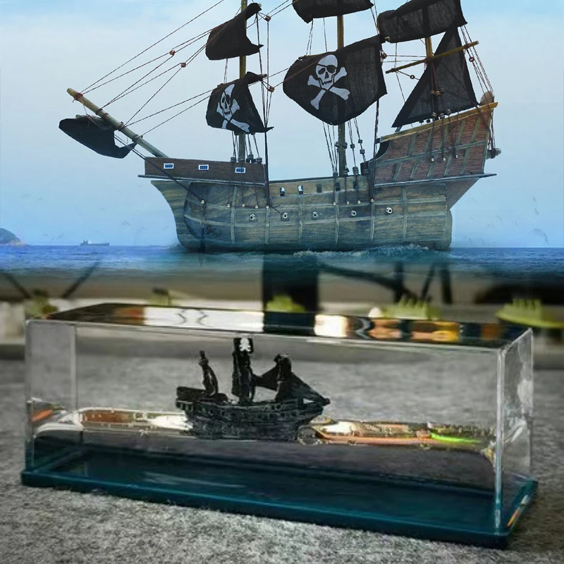 Black Pearl Ship in Fluid Liquid Drift Bottle Barcos Black Pearl Ship Floating Boat Titanic Bottle Living Room Decorations Gifts