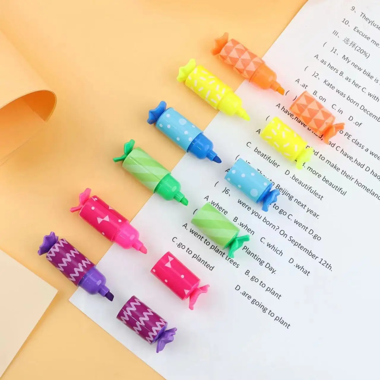 6 Pcs/set Pastel Color candy shape Highlighter Marker Pens Fluorescent Pen Drawing Highlighters Cute Stationery School Supplies