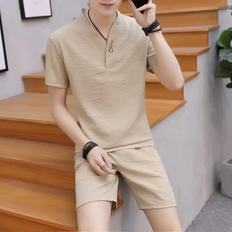 Men's Summer Suit Short Sleeve Shorts Linen Ice Silk Large Size Casual Loose Fashion Design Premium Versatile Slim Trends Brand