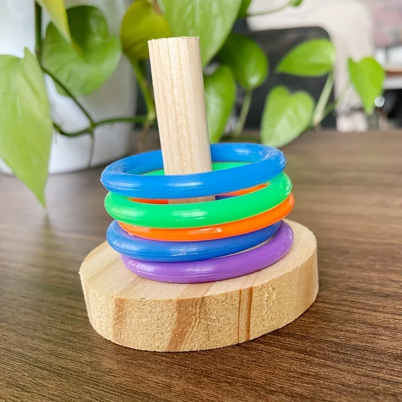 Wooden Interactive Parrot Ring Toy Educational Exercise Stimulating Fun Playtime for Parrot Parakeet Bird Toys Random Color